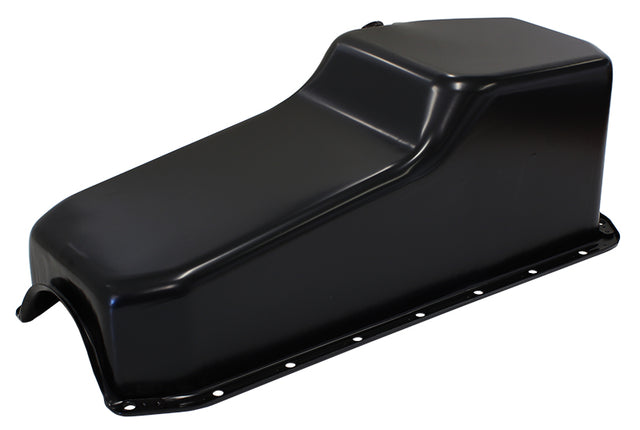 Steel Stock Oil Pan SBC Black Lh/Side Dipstick Rear Sump AF82-9005BLK - Aeroflow