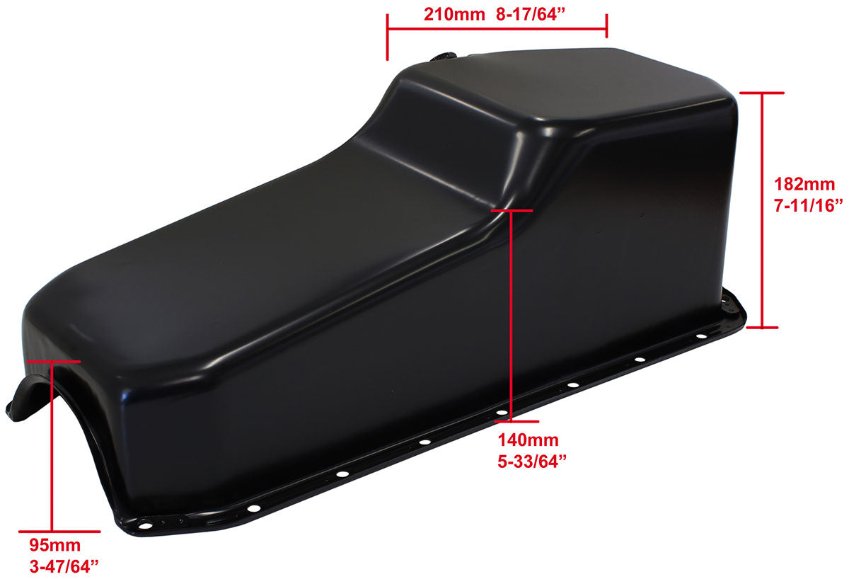 Steel Stock Oil Pan SBC Black Lh/Side Dipstick Rear Sump AF82-9005BLK - Aeroflow