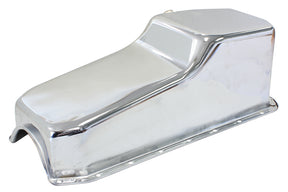 Steel Stock Oil Pan SBC Chrom Lh/Side Dipstick Rear Sump AF82-9005C - Aeroflow