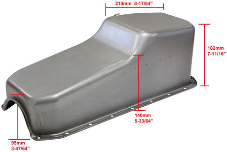 Steel Stock Oil Pan SBC Raw Lh/Side Dipstick Rear Sump AF82-9005 - Aeroflow