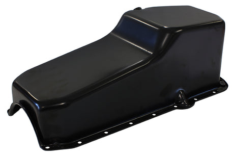 Steel Stock Oil Pan SBC Black Rh/Side Dipstick Rear Sump AF82-9092BLK - Aeroflow