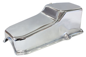 Steel Stock Oil Pan SBC Chrome Rh/Side Dipstick Rear Sump AF82-9092C - Aeroflow