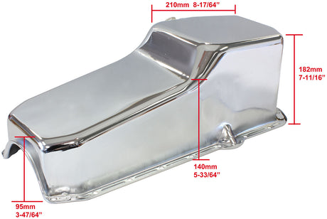 Steel Stock Oil Pan SBC Chrome Rh/Side Dipstick Rear Sump AF82-9092C - Aeroflow