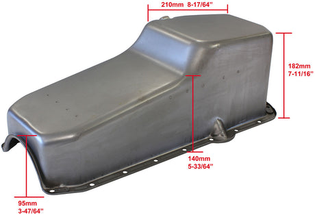 Steel Stock Oil Pan SBC Raw Rh/Side Dipstick Rear Sump AF82-9092 - Aeroflow