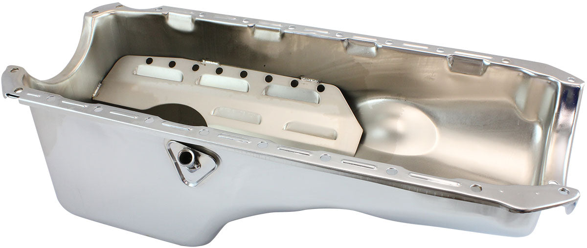 Steel Stock Oil Pan BBC Chrome Rh/Side Dipstick Rear Sump AF82-9294C - Aeroflow