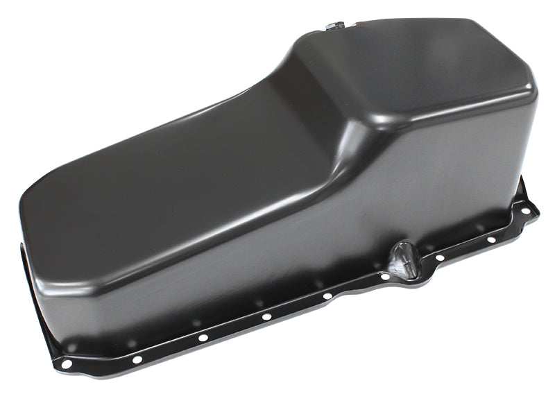 Stock Oil Pan SBC Late '86 On Rh/Side Dipstick Black AF82-9414BLK - Aeroflow