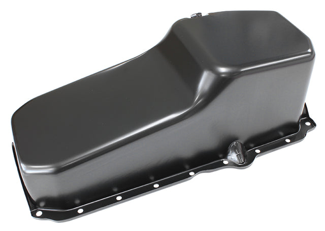 Stock Oil Pan SBC Late '86 On Rh/Side Dipstick Black AF82-9414BLK - Aeroflow