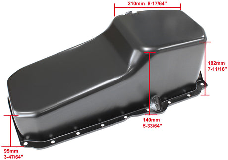 Stock Oil Pan SBC Late '86 On Rh/Side Dipstick Black AF82-9414BLK - Aeroflow