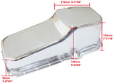 Stock Oil Pan SBC Late '86 On Rh/Side Dipstick Chrome AF82-9414C - Aeroflow