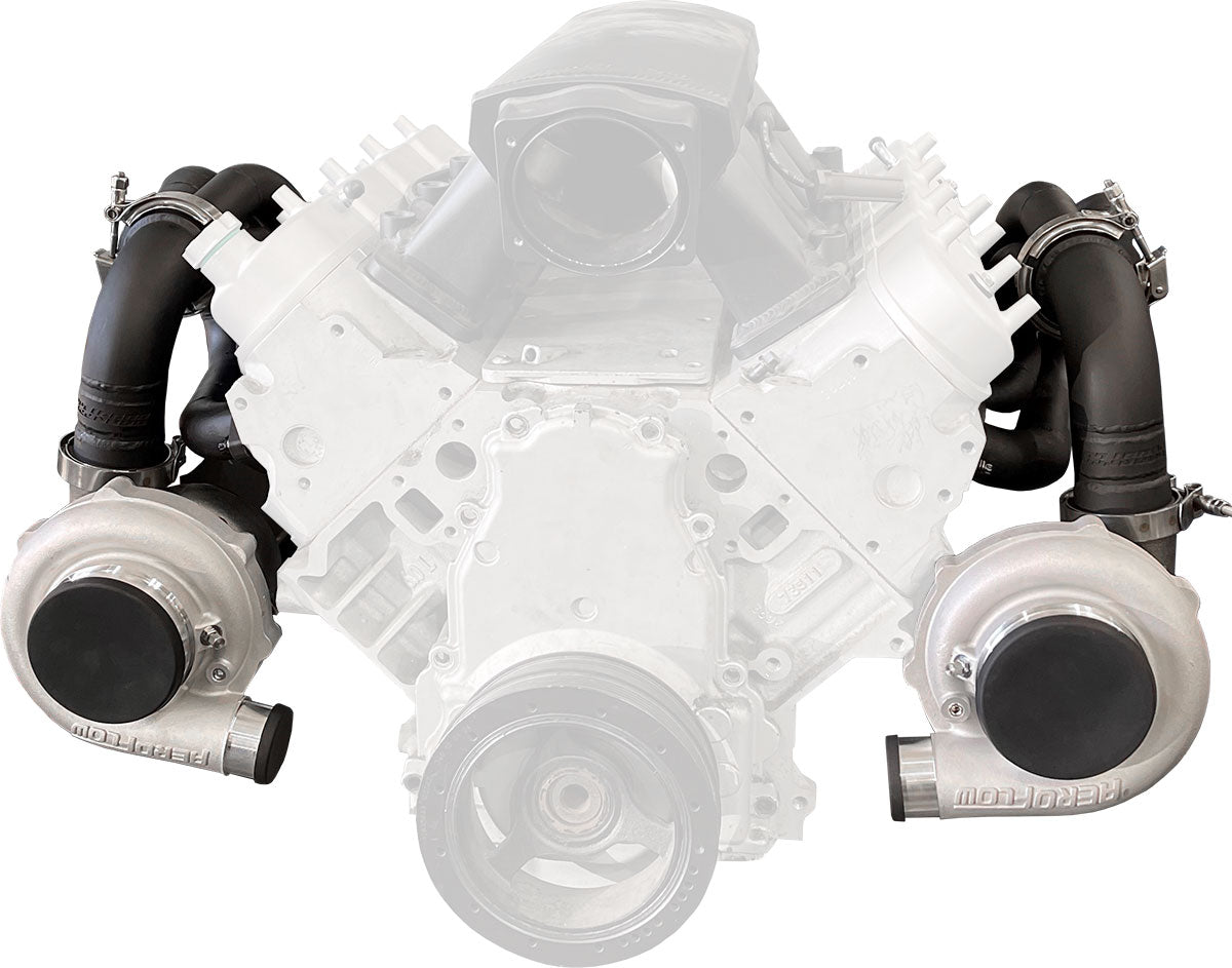 GM LS Twin Turbo Manifolds Long Runner Pair Forward V-Ban AF8200-2005 - Aeroflow