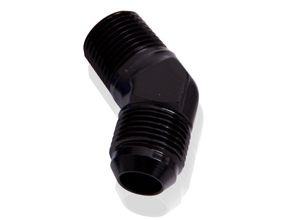 Male 45 Deg 1/2" NPT To -8AN Black Male NPT To AN 45 Deg AF823-08-08BLK - Aeroflow