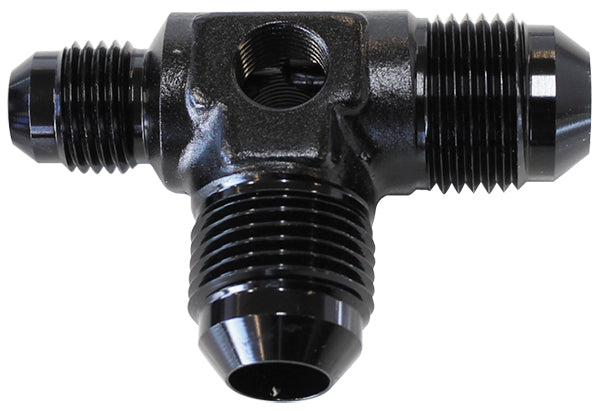 Male Flare Tee -8AN x 2 90 Deg And 1 x -6AN 1/8 Port 2 Sides AF824-06-08BLK - Aeroflow