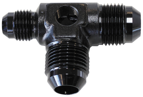 Male Flare Tee -8AN x 2 90 Deg And 1 x -6AN 1/8 Port 2 Sides AF824-06-08BLK - Aeroflow