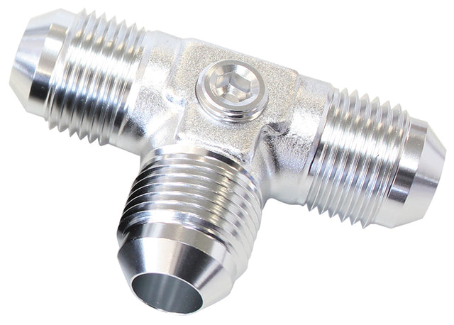 Male Flare Tee -8AN With 1/8" Port Silver All Sides Male AN AF824-08PS - Aeroflow