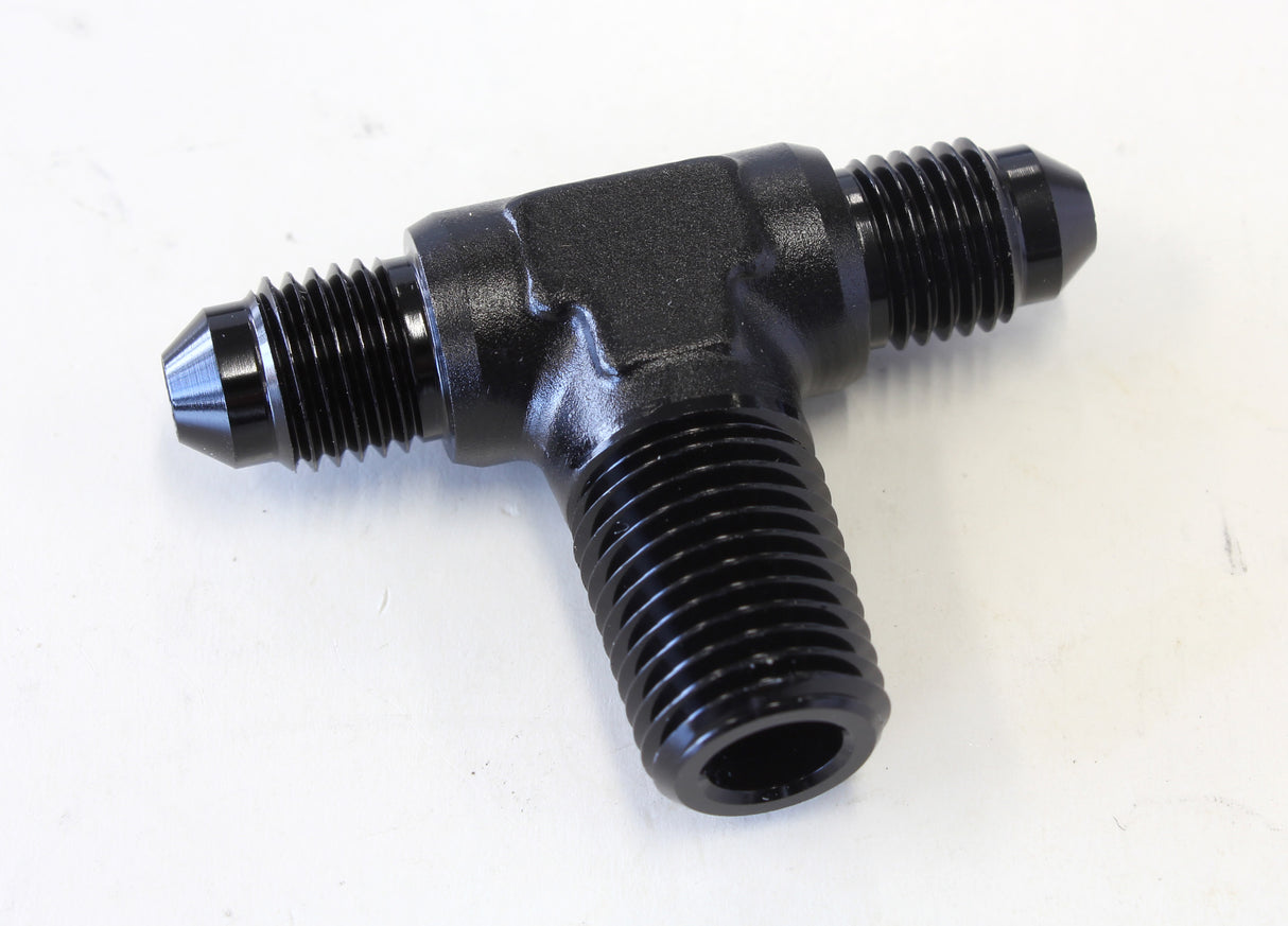 Tee -4AN With 1/4" NPT On Side Black AN Tee With NPT On Side AF825-04-04BLK - Aeroflow