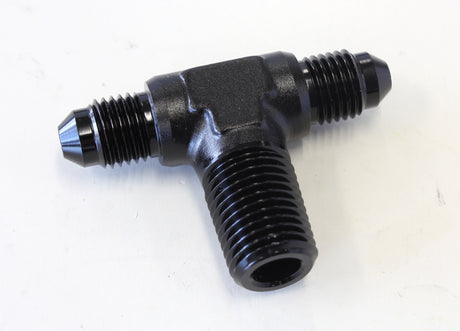 Tee -4AN With 1/4" NPT On Side Black AN Tee With NPT On Side AF825-04-04BLK - Aeroflow