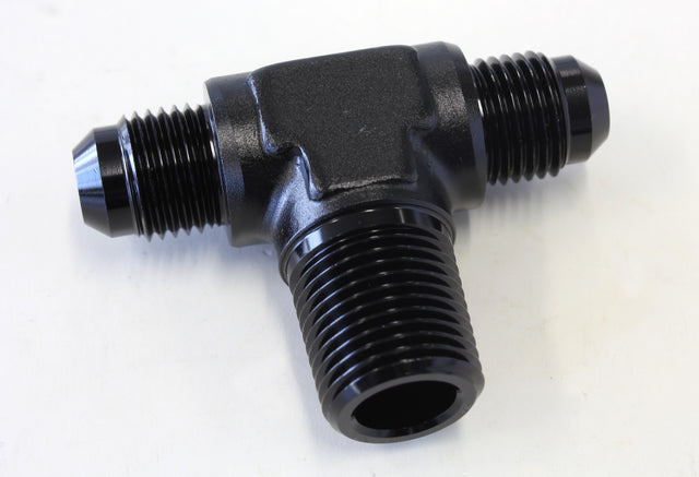 Tee -6AN With 3/8" NPT On Side Black AN Tee With NPT On Side AF825-06-06BLK - Aeroflow