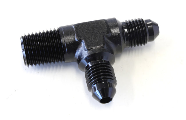 Tee -4AN With 1/4" NPT On Run Black AN Tee With NPT On Run AF826-04-04BLK - Aeroflow