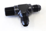 Tee -6AN With 3/8" NPT On Run Black AN Tee With NPT On Run AF826-06-06BLK - Aeroflow
