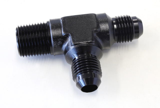 Tee -6AN With 3/8" NPT On Run Black AN Tee With NPT On Run AF826-06-06BLK - Aeroflow