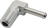 Male 1/4" NPT To 1/4" Barb Silver 90 Degree Male To Male AF842-04-04S - Aeroflow
