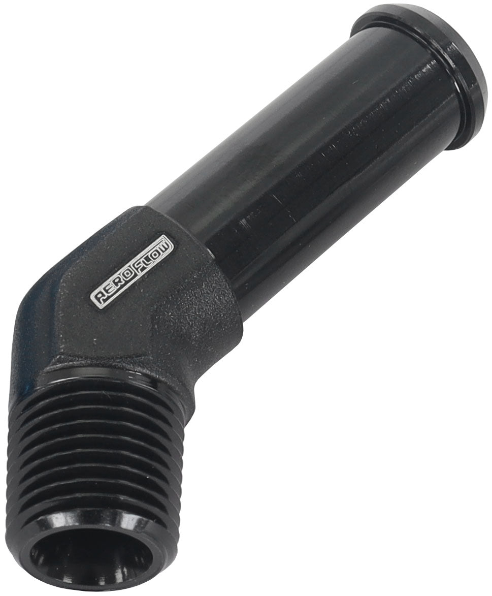 45 Deg 1/8" NPT To 3/8" Barb Black Straight Male To Male AF845-02-06BLK - Aeroflow