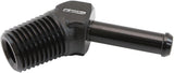 Male 1/4" NPT To 1/4" Barb Black 45 Degree Male To Male AF845-04-04BLK - Aeroflow