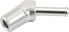 Male 1/4" NPT To 1/4" Barb Silver 45 Degree Male To Male AF845-04-04S - Aeroflow