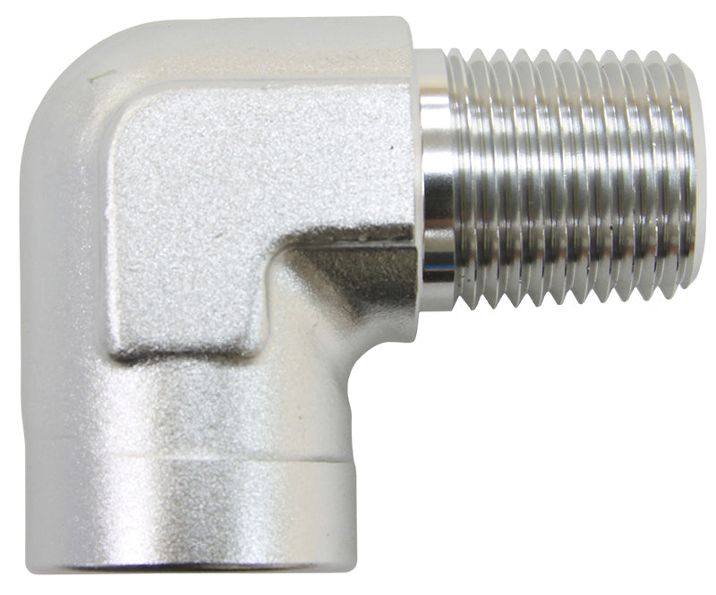 90 Deg Female - Male Elbow 1/2 NPT Silver AF914-08S - Aeroflow