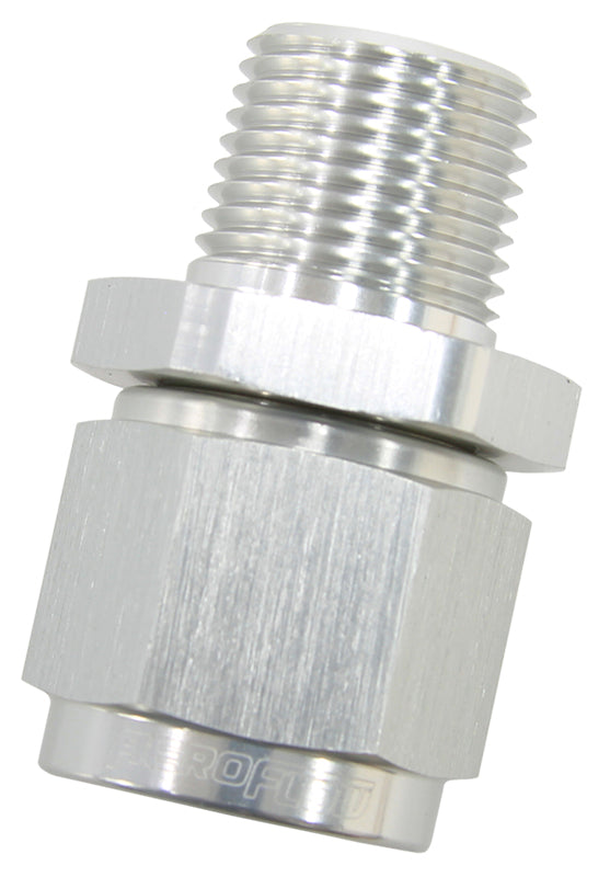 1/4" NPT To -8AN Female Nut Silver Straight Swivel Nut AF916-08-04S - Aeroflow