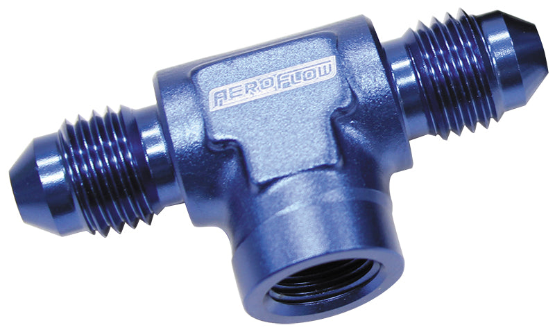 -4AN Male Tee With 1/8 On Side Blue Female 1/8" NPT On Side AF918-04-02 - Aeroflow