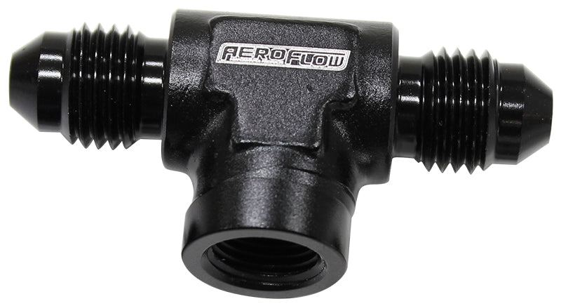 -4AN Male Tee With 1/8 On Side Black Female 1/8" NPT On Side AF918-04-02BLK - Aeroflow