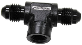 -4AN Male Tee With 1/8 On Side Black Female 1/8" NPT On Side AF918-04-02BLK - Aeroflow