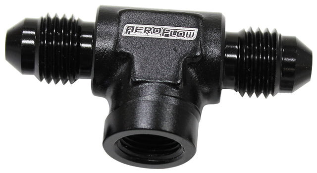 -4AN Male Tee With 1/8 On Side Black Female 1/8" NPT On Side AF918-04-02BLK - Aeroflow