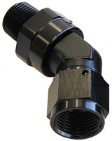 45 Deg 1/4" NPT To -4AN Female Black Full Swivel Fitting AF919-04-04BLK - Aeroflow