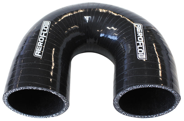 Silicone Hose 180 Deg; Black I.D 1.00" 25.4mm, Wall 4.5mm, 100mm Leg AF9206-100 - Aeroflow