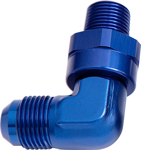 90 Deg 1/4" NPT To -6AN Blue Male Swivel Thread AF922-06-04 - Aeroflow