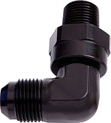 90 Deg 1/2" NPT To -8AN Black Male Swivel Thread AF922-08-08BLK - Aeroflow