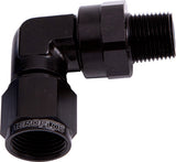90 Deg 3/8" NPT To -6AN Black Female Swivel Nut AF923-06-06BLK - Aeroflow