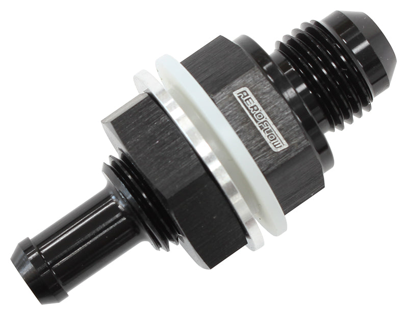 -6AN Bulkhead Fitting W/ 5/16" Barb For Push On Hose AF927-06-05BLK - Aeroflow
