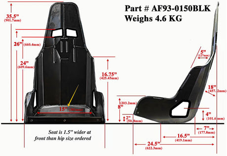 Pro Street Aluminium Race Seat 15' Hip Width Black Finish AF93-0150BLK - Aeroflow