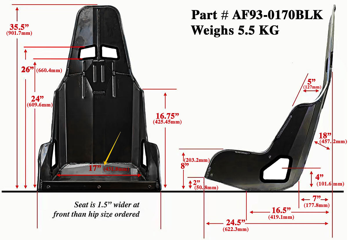 Pro Street Aluminium Race Seat 17" Hip Width Black Finish AF93-0170BLK - Aeroflow