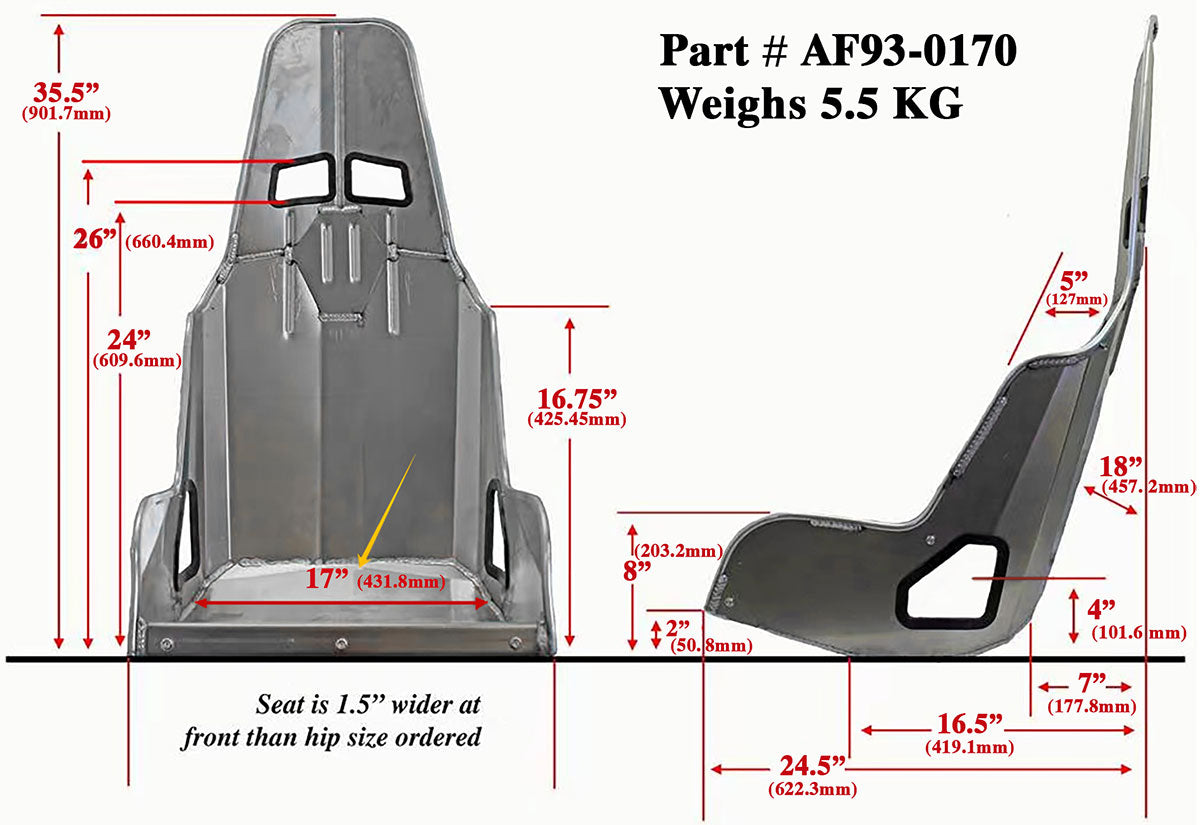 Pro Street Aluminium Race Seat 17" Hip Width Raw Finish AF93-0170 - Aeroflow