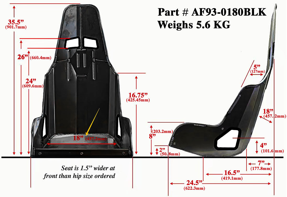 Pro Street Aluminium Race Seat 18" Hip Width Black Finish AF93-0180BLK - Aeroflow