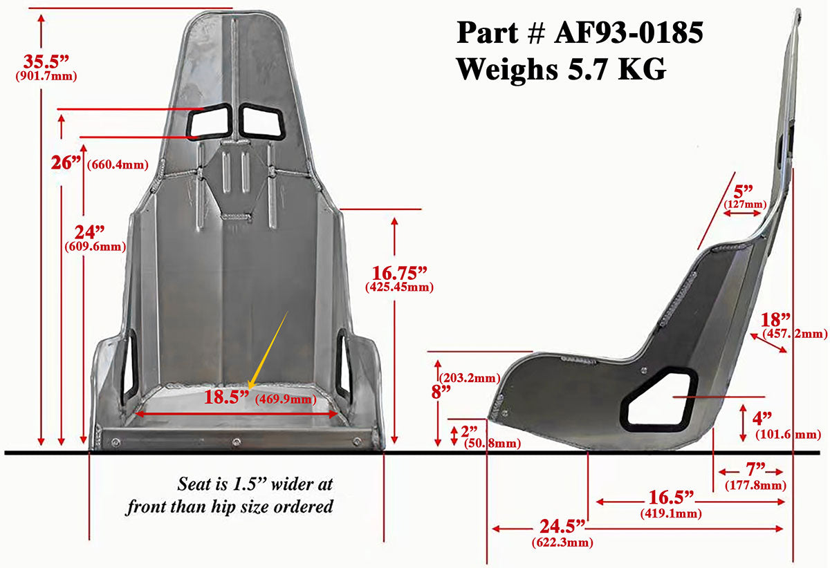 Pro Street Aluminium Race Seat 18.5" Hip Width Raw Finish AF93-0185 - Aeroflow