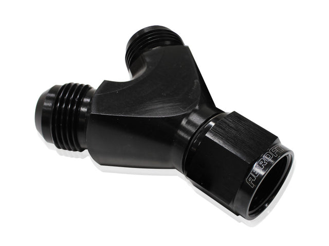 Y Piece -10 Swivel Nut 2X -8AN Black AF931-10-08BLK - Aeroflow