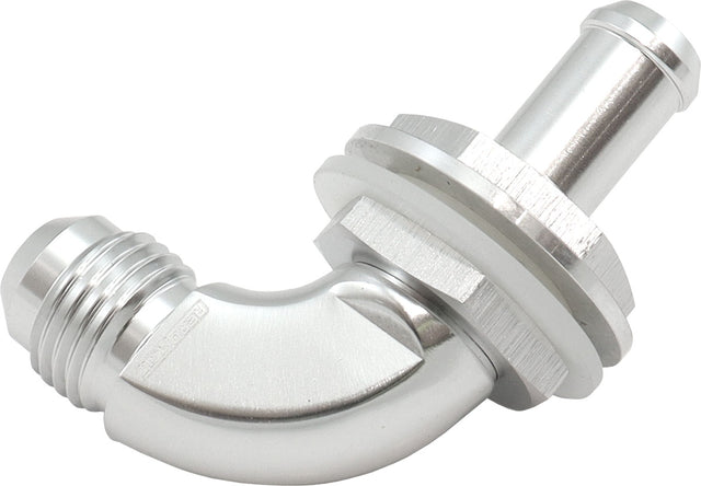 90 Deg Bulkhead Fitting -6AN To 3/8" 10mm Barb Push On AF937-06-06S - Aeroflow