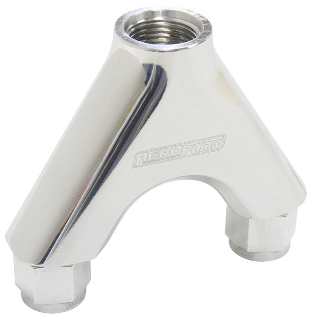 Billet Y-Piece 2X -8AN Female To 1X -10ORB Polished AF939-08-10P - Aeroflow