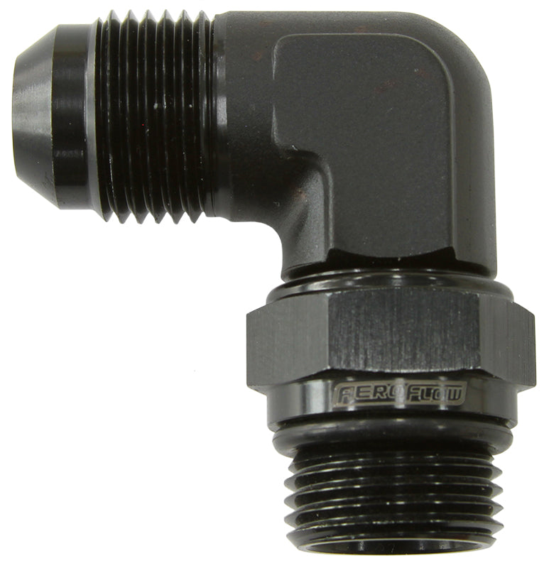 Male -8 ORB 90 To -8AN Male Black Full Swivel AF949-08BLK - Aeroflow