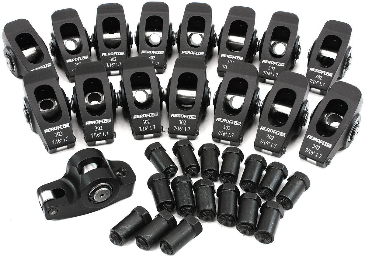 SBF Rocker Arms 7/16" Stud 1.7 Ratio Windsor 302 351 Roller Alloy AF95-1123 - Aeroflow